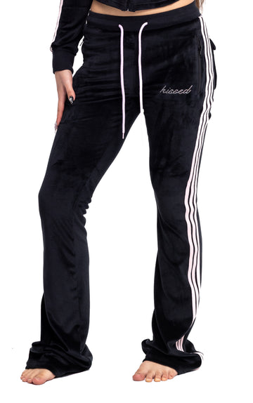 (PRE-ORDER) kiss velour track pants- black and pink