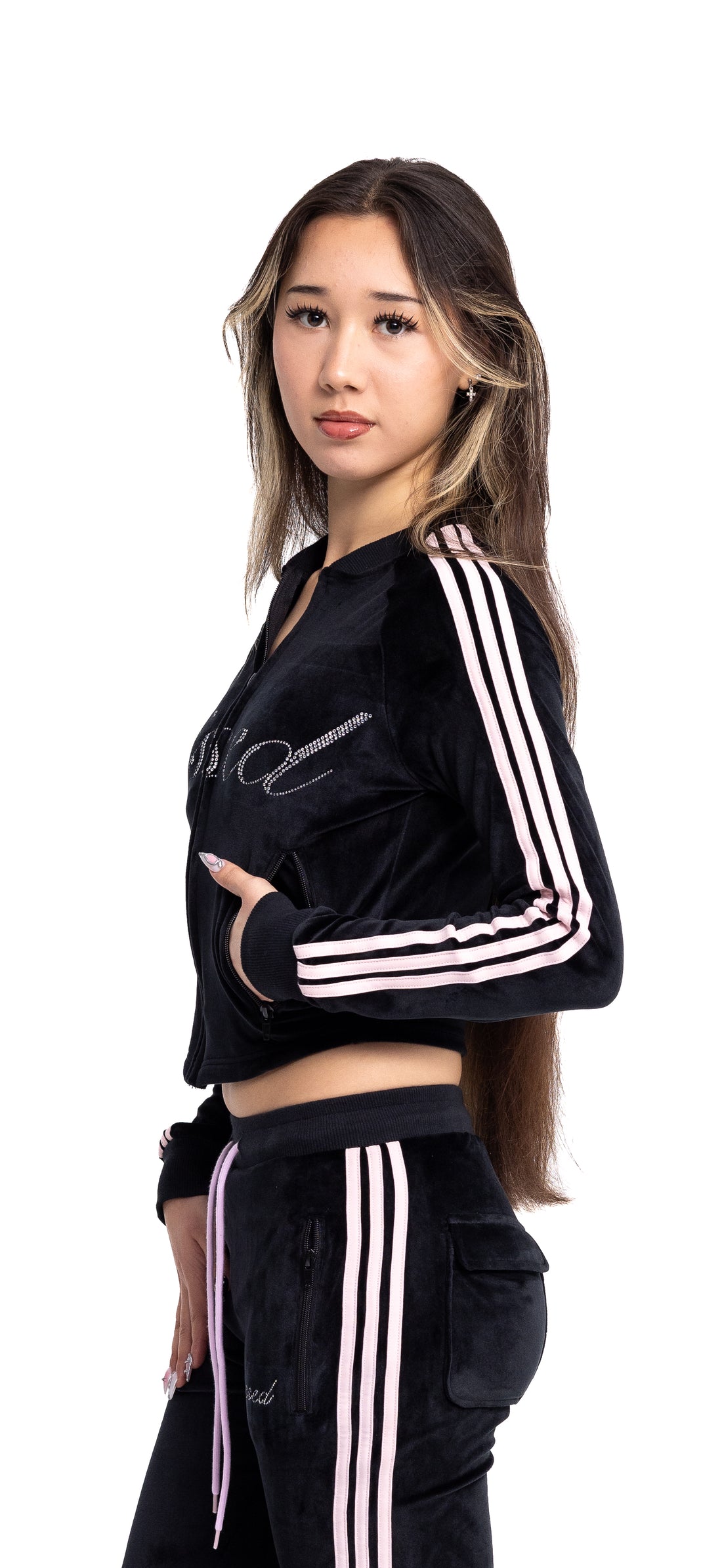 (PRE-ORDER) kiss velour track jacket- black and pink
